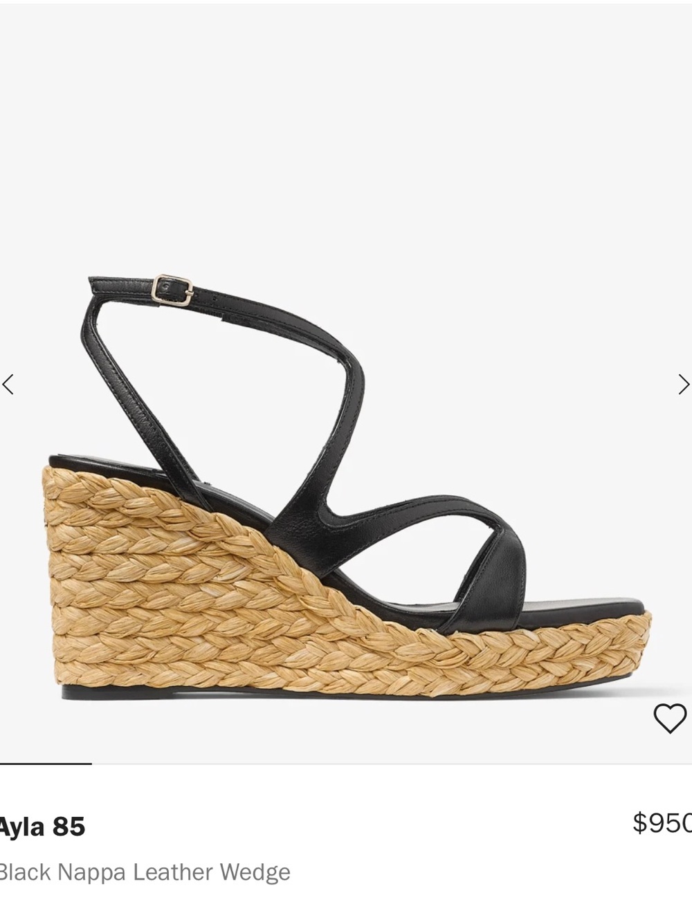 Jimmy Choo Black Leather Espadrille Wedge Sandal